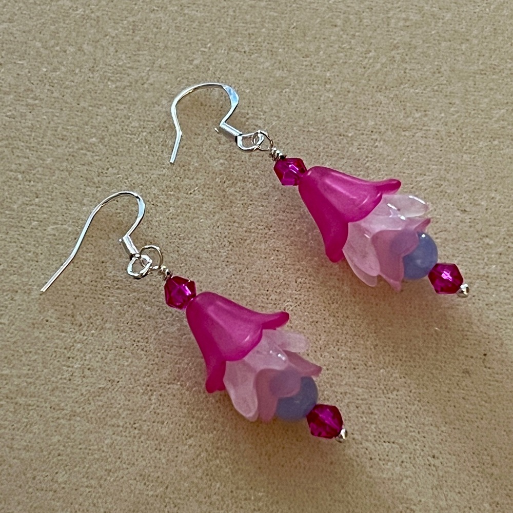 New Pretty Pink Crystal & Aquamarine Fuchsia Earrings